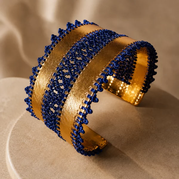 Manchette Artisanale Marocaine Bleu Cobalt